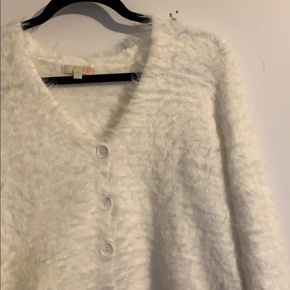 size M White fluffy button up sweater - Picture 2 of 7